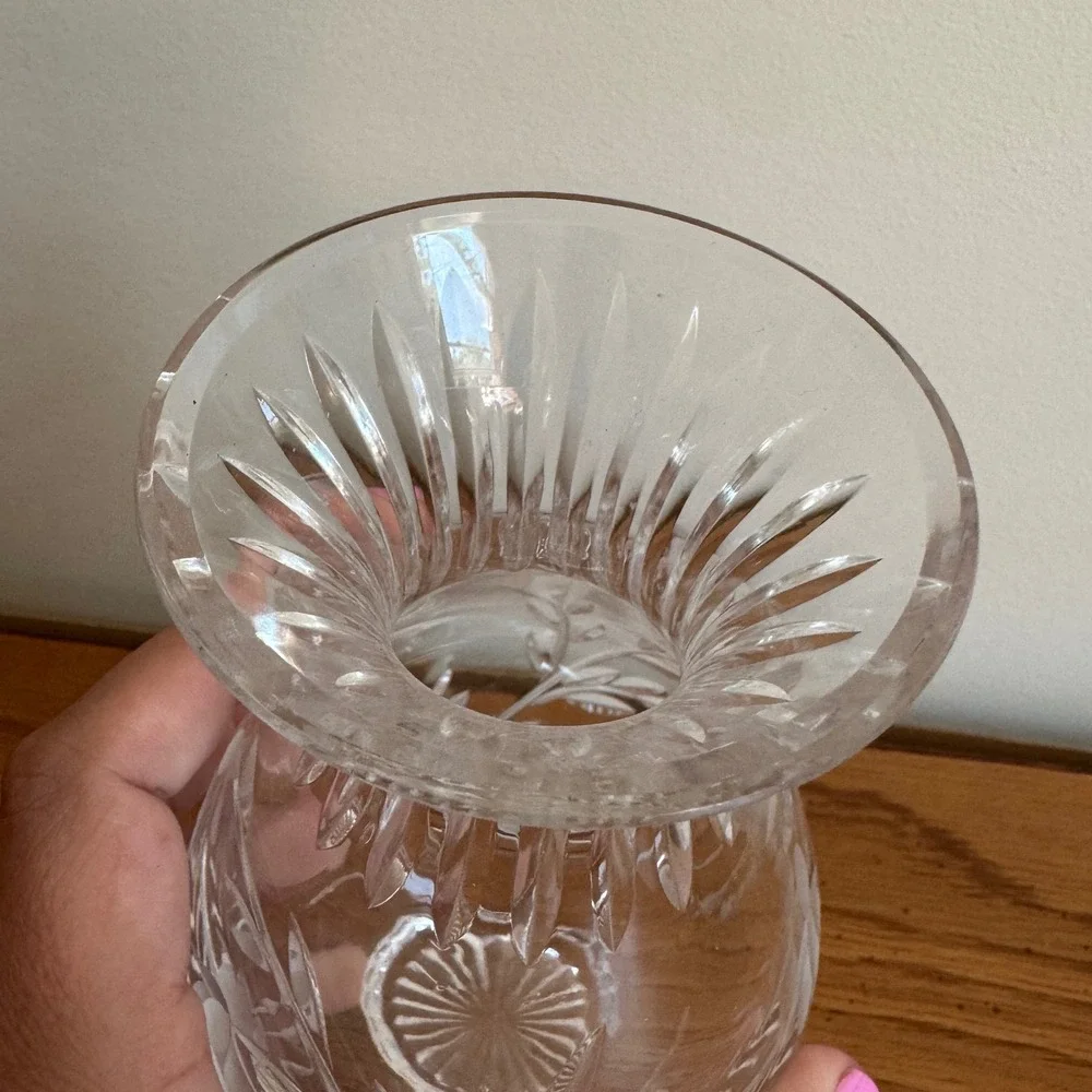 Vintage Etched Crystal Floral Bud Vase‎ Clear Glass Floral Fuchsia Design